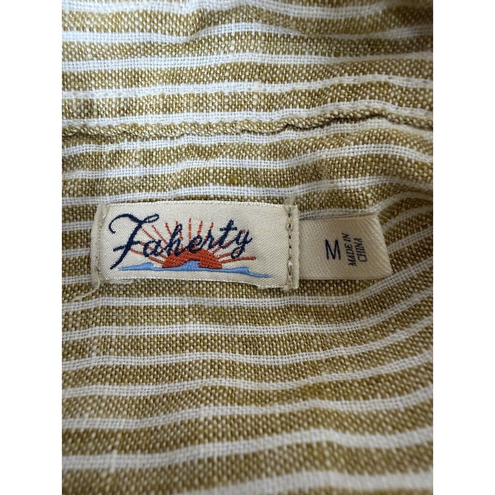 Faherty Laguna 100% Linen Midi Dress Golden Sun Stripe Size Medium Tan & White M - Picture 5 of 7